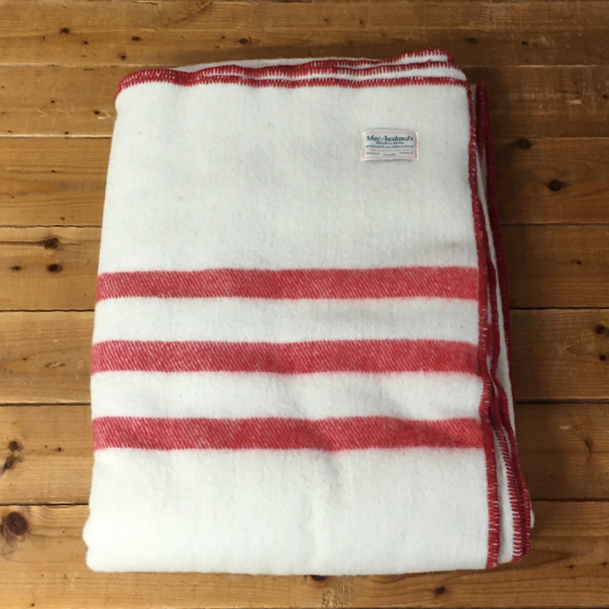 MacAusland White Lap Blanket, Red Stripes