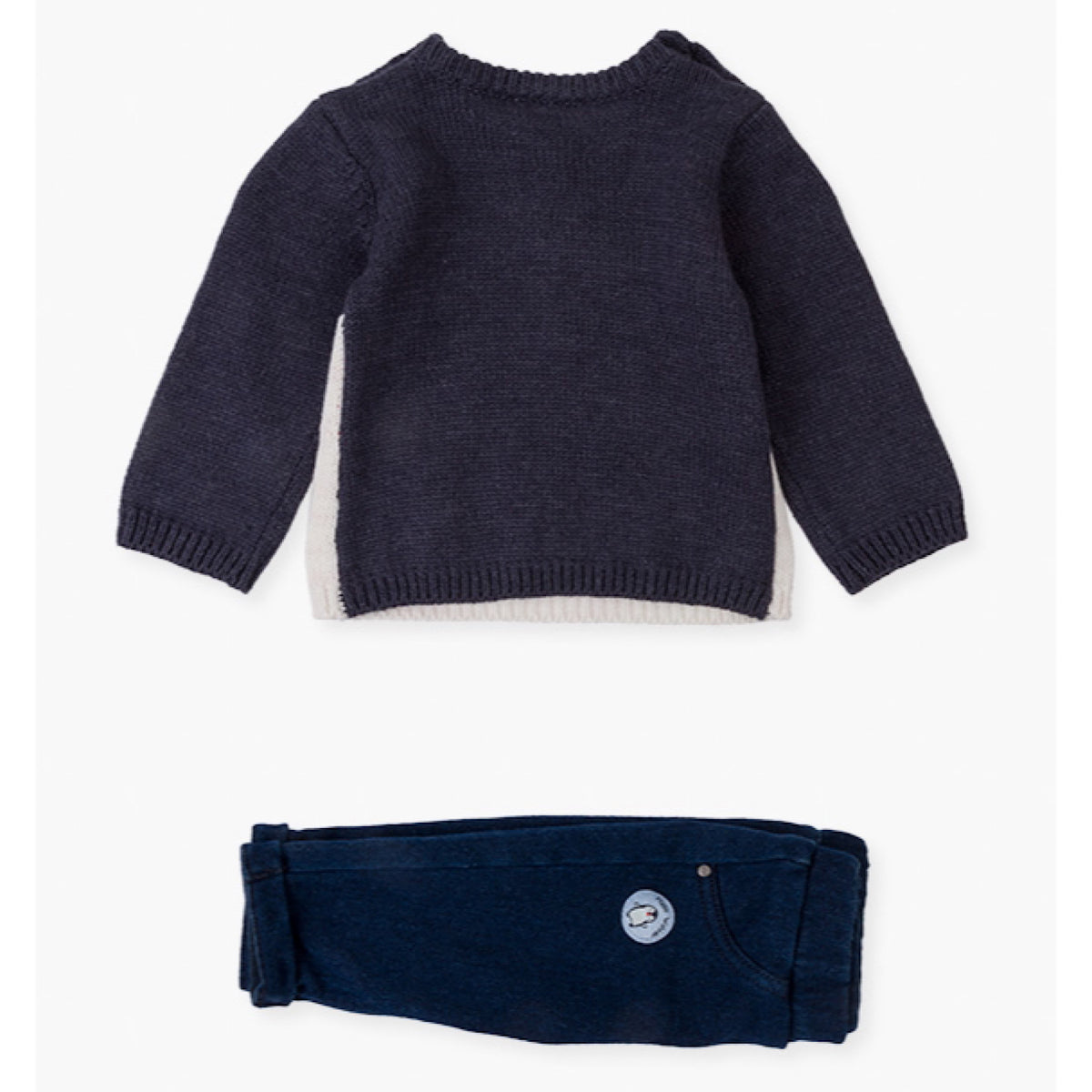 Knit Penguin Sweater and Denim Trousers Set