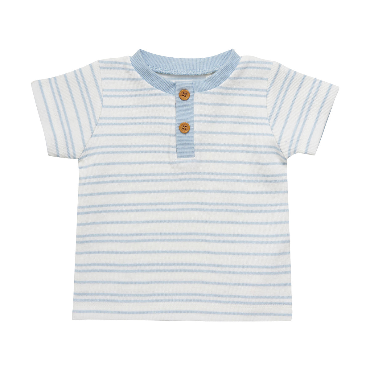 Blue Striped Tee with Wooden Button Detailing