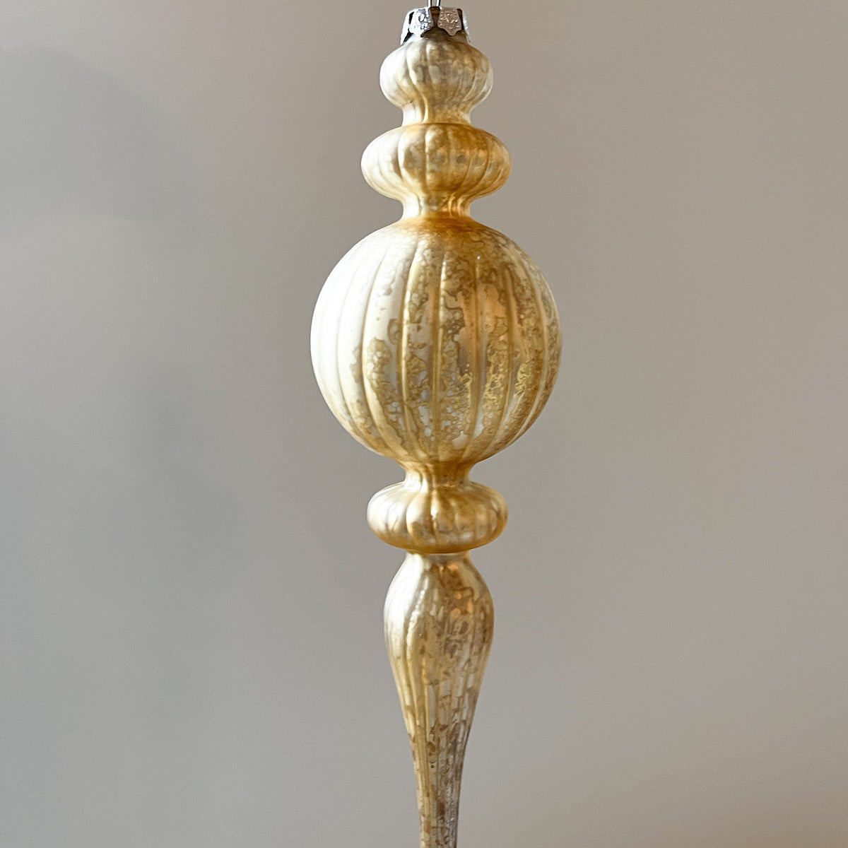 Noel Spindle Glass Ornament, Light Gold
