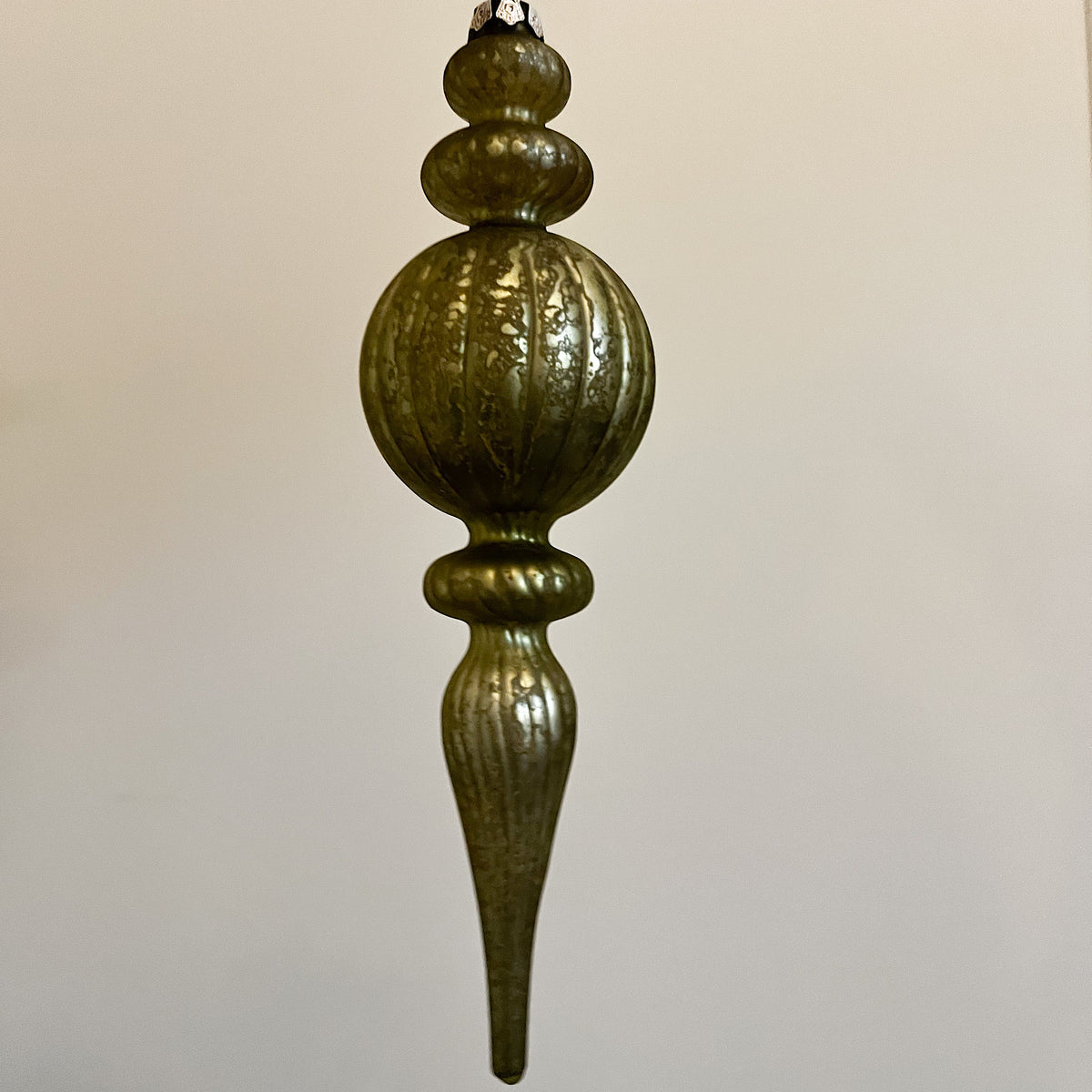 Noel Spindle Glass Ornament, Light Green