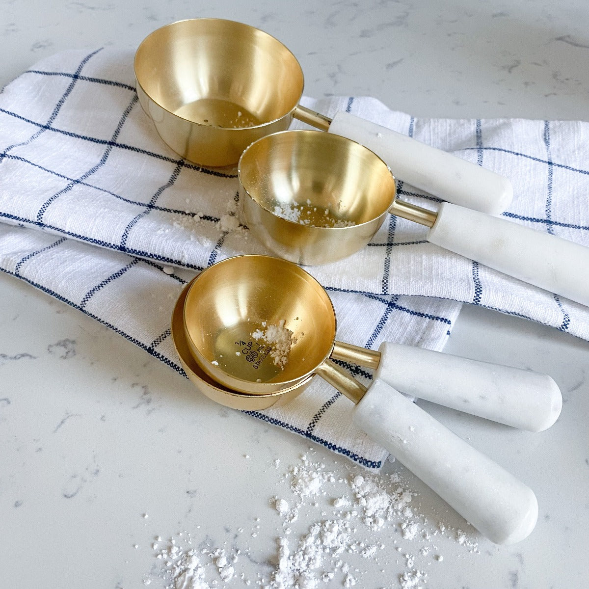 Gold &amp; White Marble Measuring Cups, Set of 4