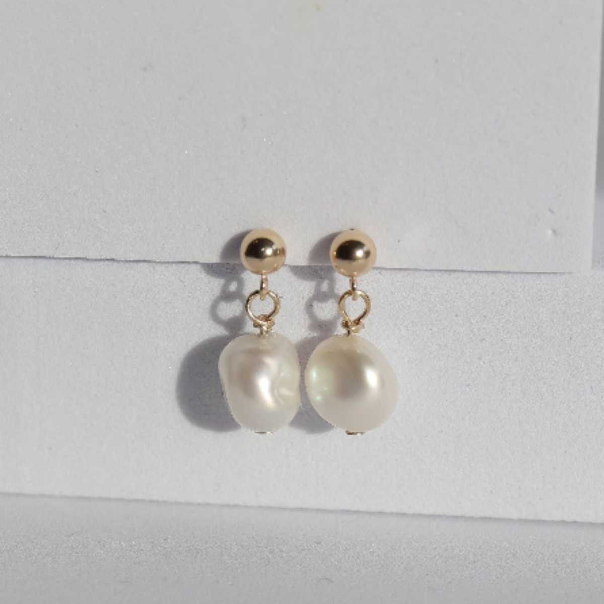 14K Solid Gold &amp; Pearl Earrings