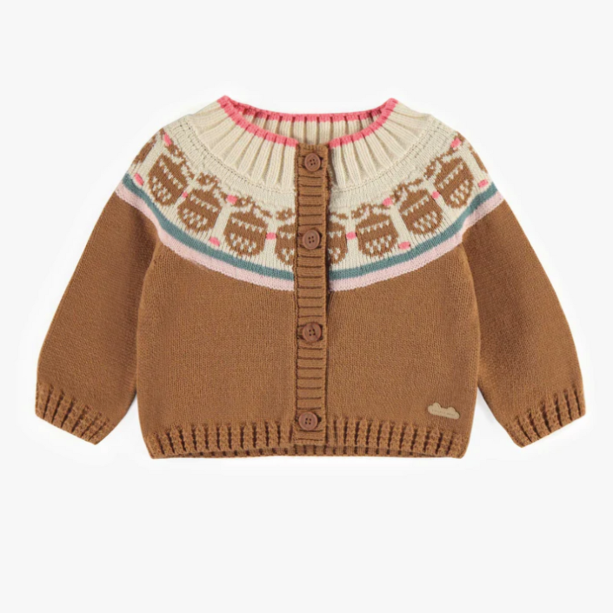 Brown Patterned Knitted Vest in Cotton Cashmere, Baby