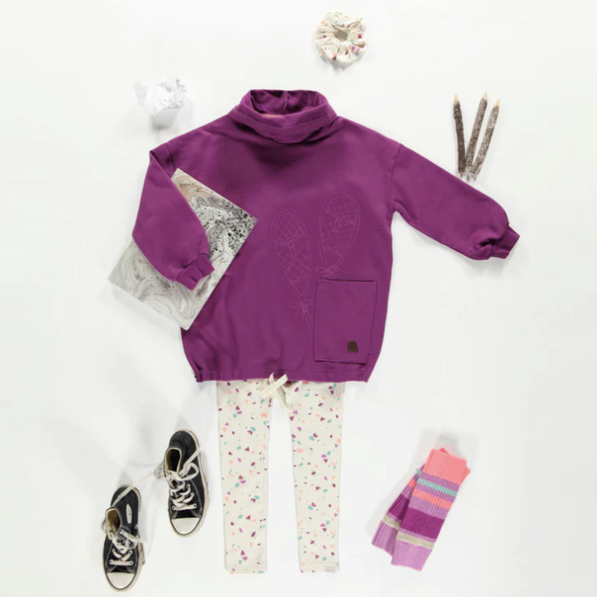 Purple Dress with Long Sleeves in Cotton, Child