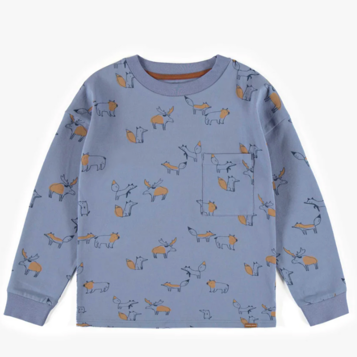 Blue Long Sleeved T-Shirt with Animal Patterns in Jersey, Child