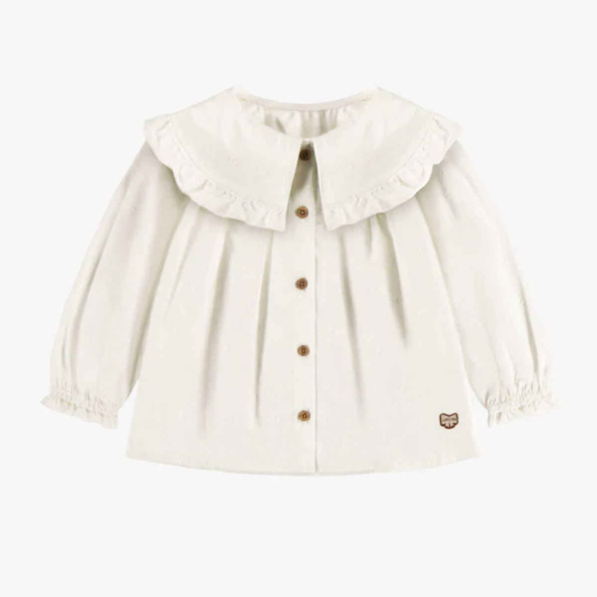 Loose Fit Cream Shirt with Wide Ruffle Collar in Cotton Poplin, Baby