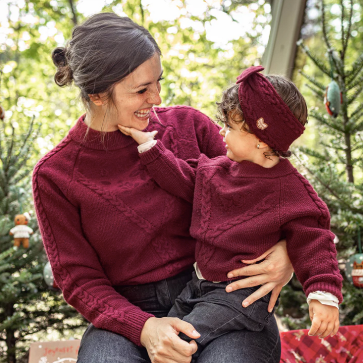 Long Sleeve Burgundy Sweater with Embroideries and Braided Pattern, Baby