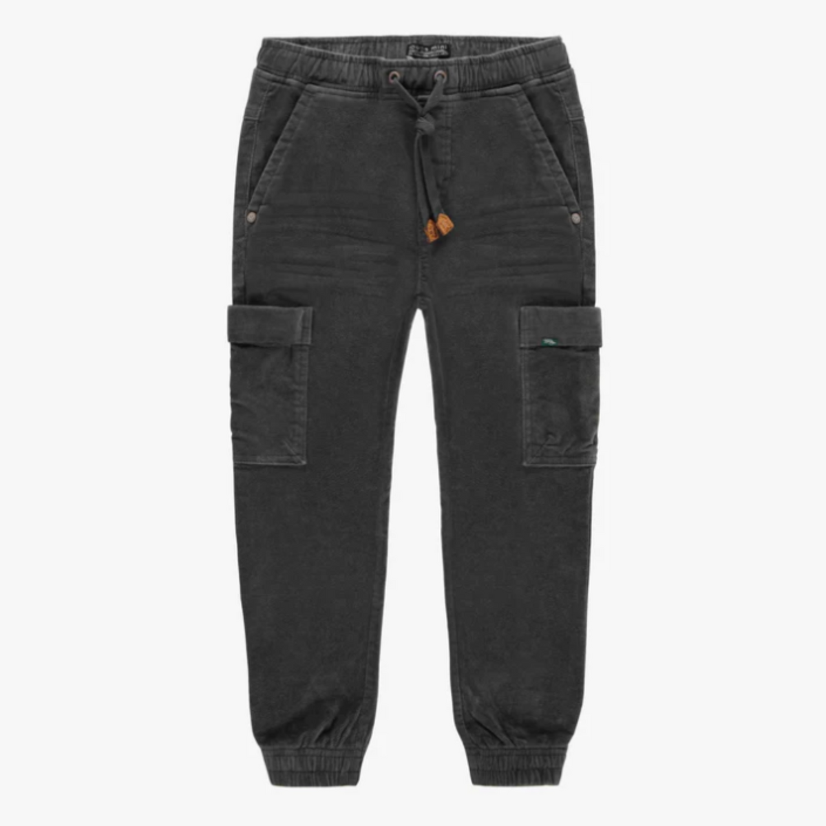Grey Slim Fit Pants with Cargo Pockets in Velvet, Child
