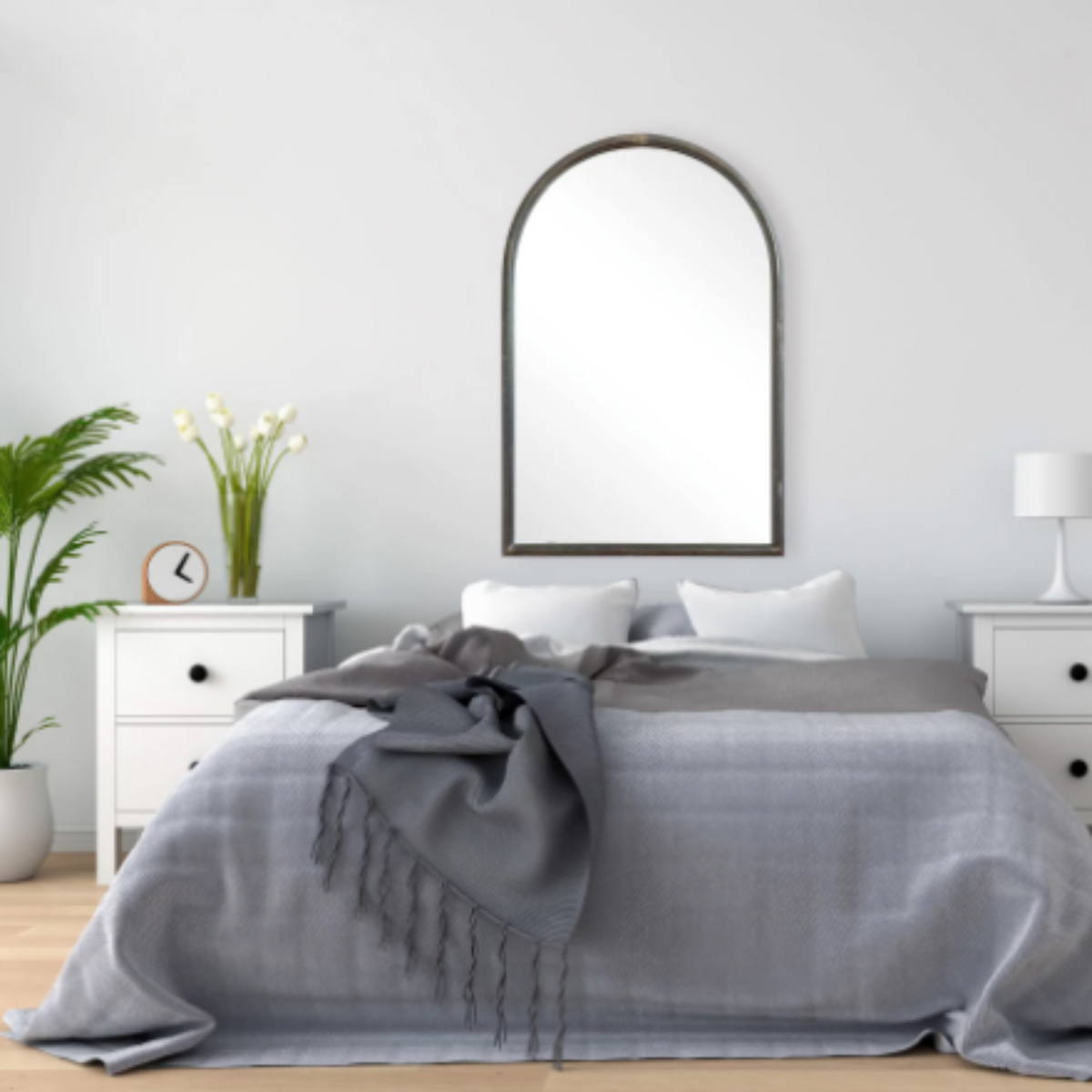 Arched Mirror with Metal Trim