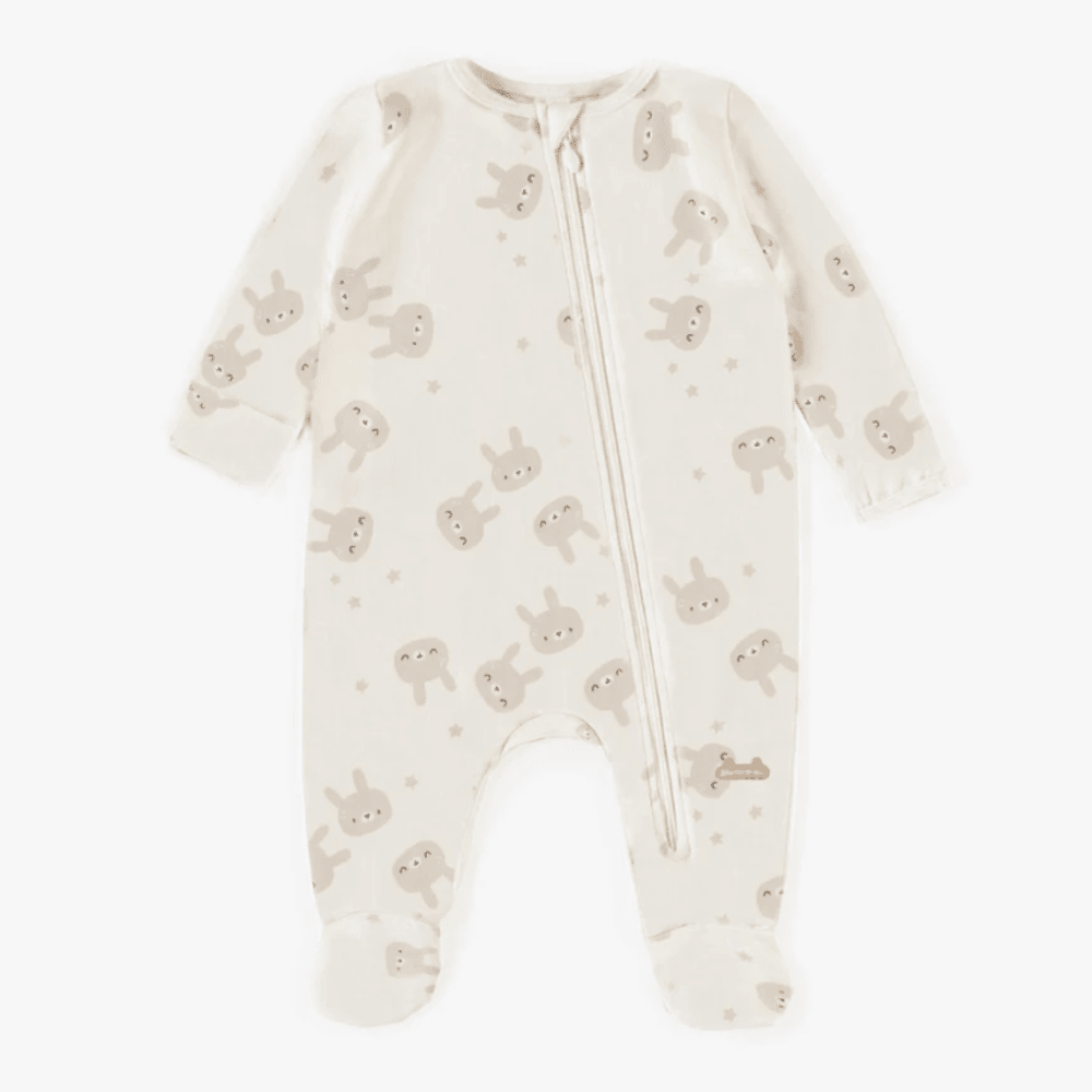 Cream Footed Pyjamas with Zipper, Organic Cotton
