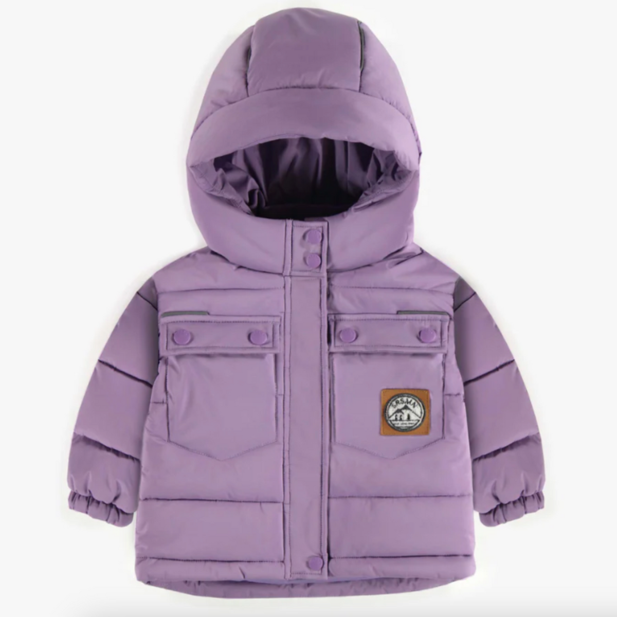 Purple Down Jacket with High Collar and Nylon Hood, Toddler