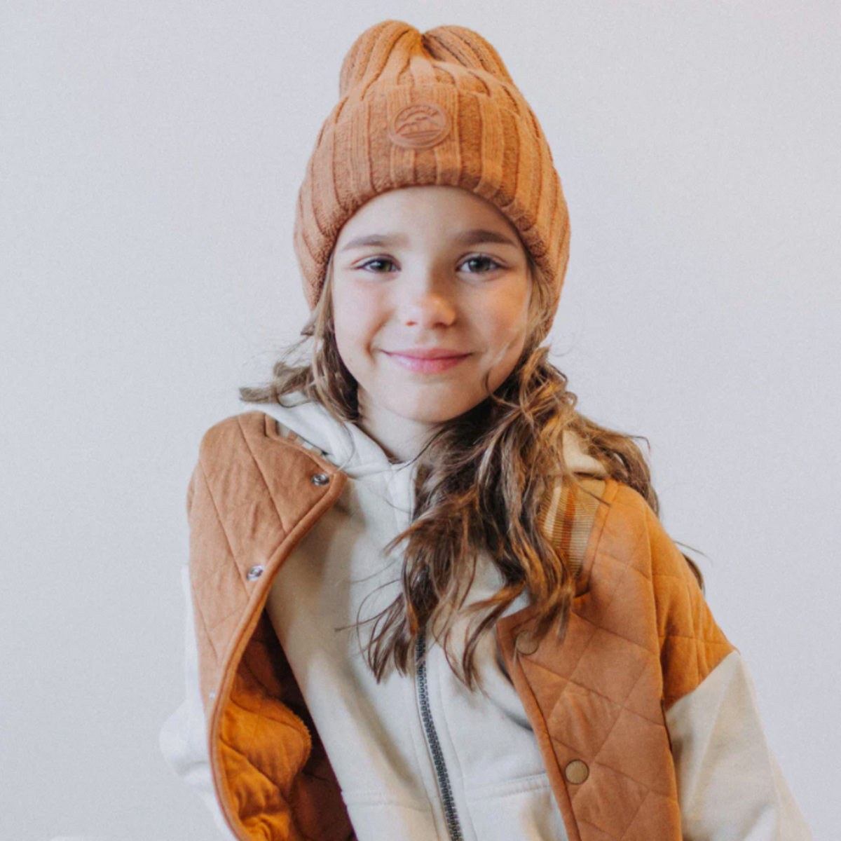 Brown Knitted Toque in Cotton Cashmere, Child