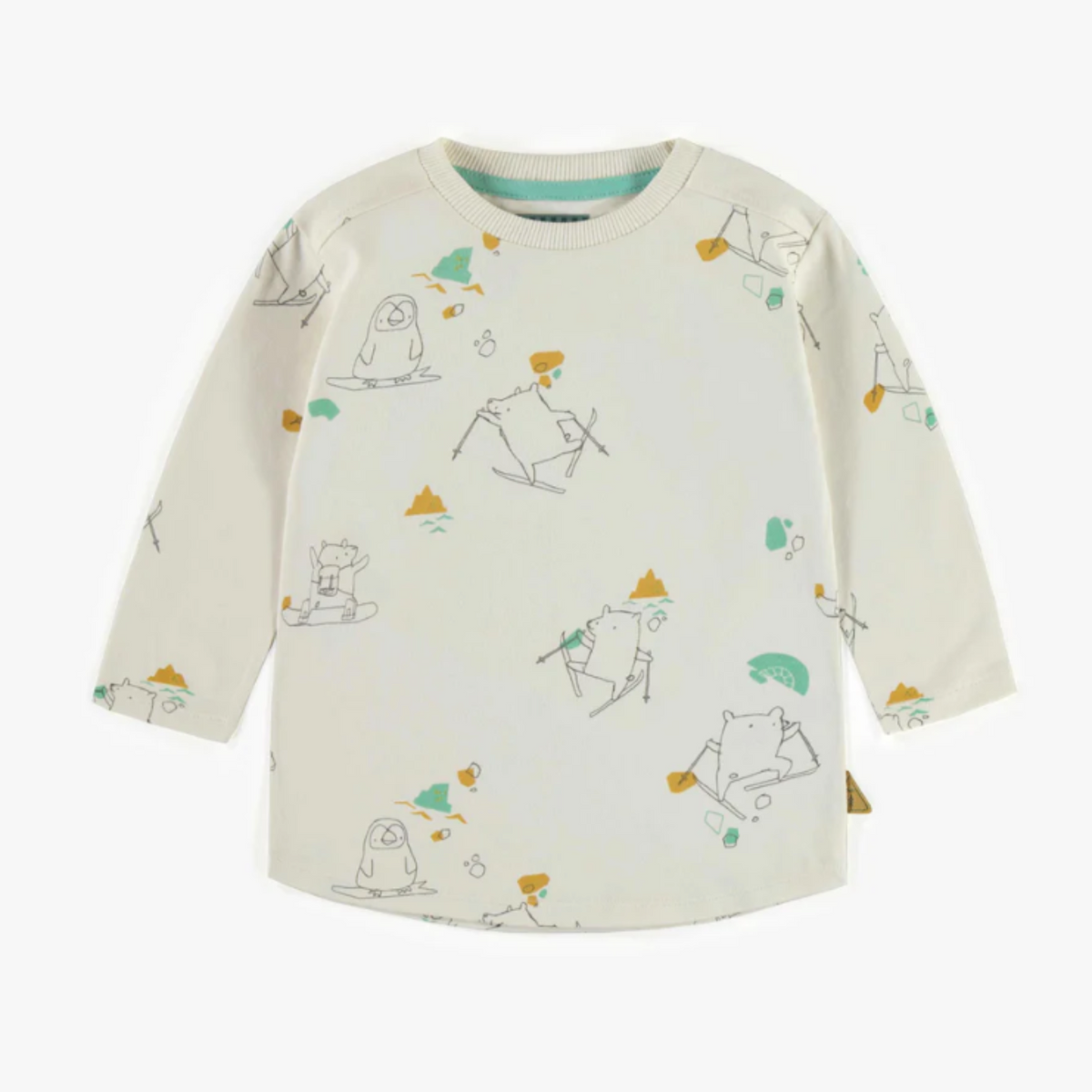 Cream Patterned Long Sleeve Shirt in Jersey, Toddler