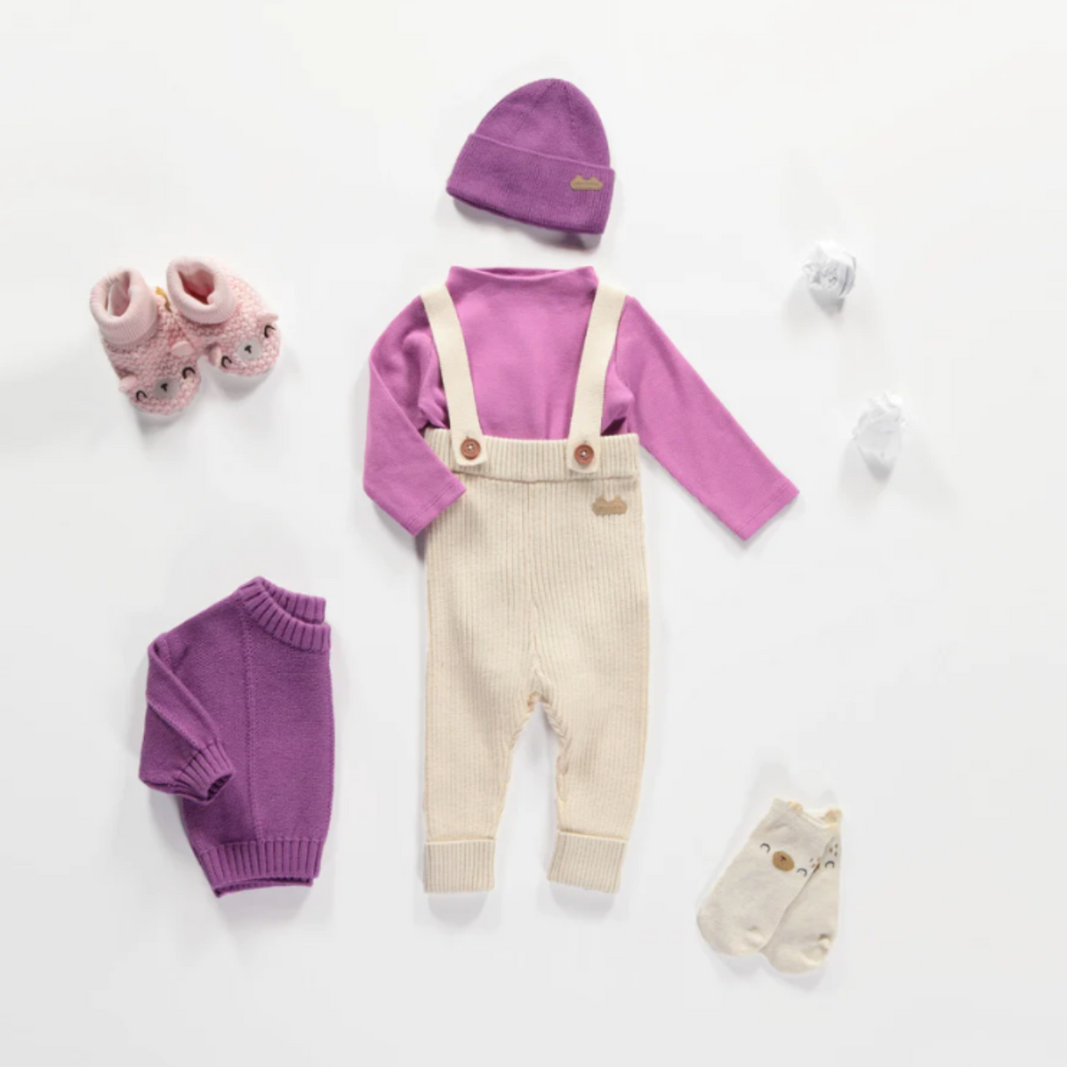 Purple Long-sleeved Bodysuit in Ribbed Knit, Newborn