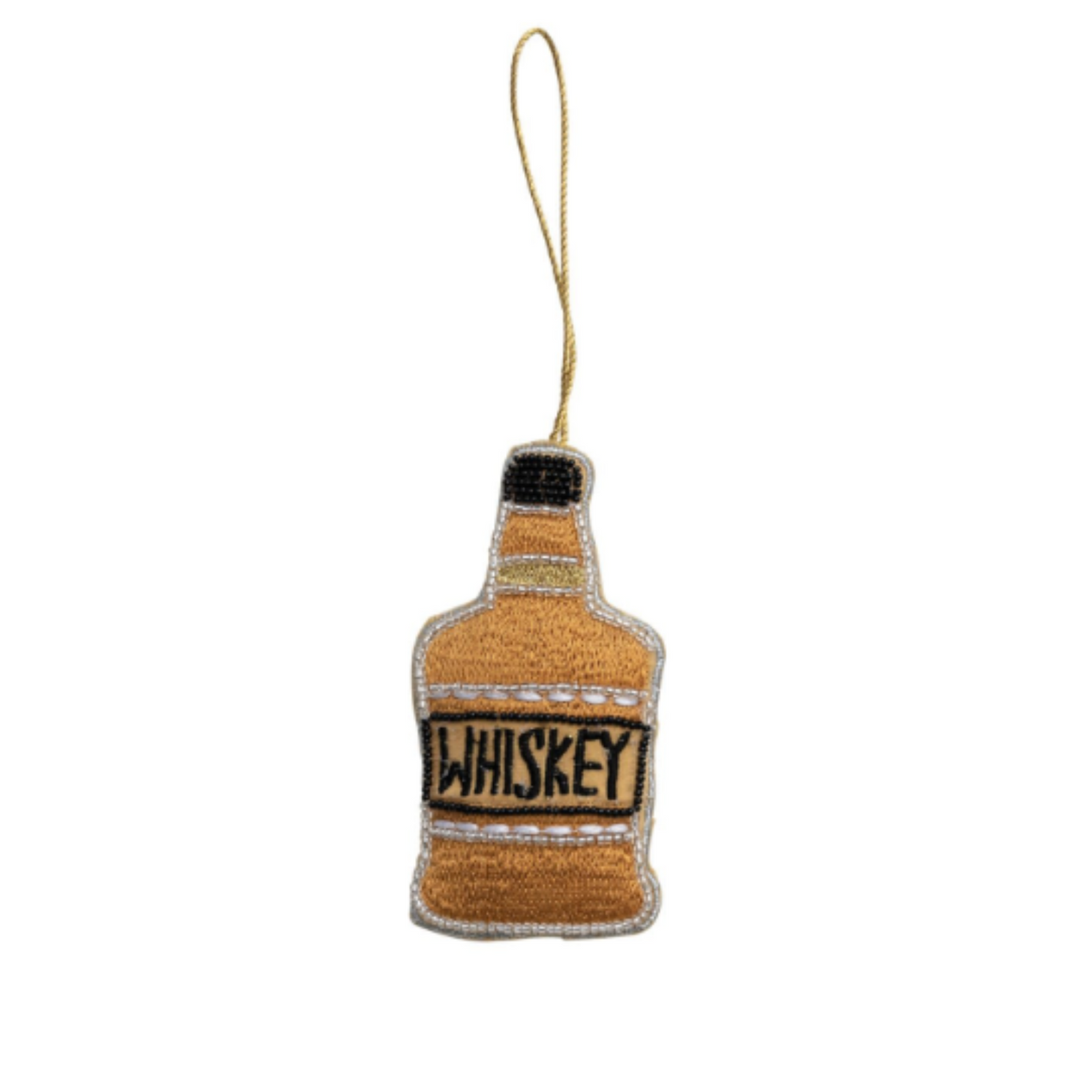 Imperfect Fabric Whiskey Bottle Ornament w/ Embroidery &amp; Beads