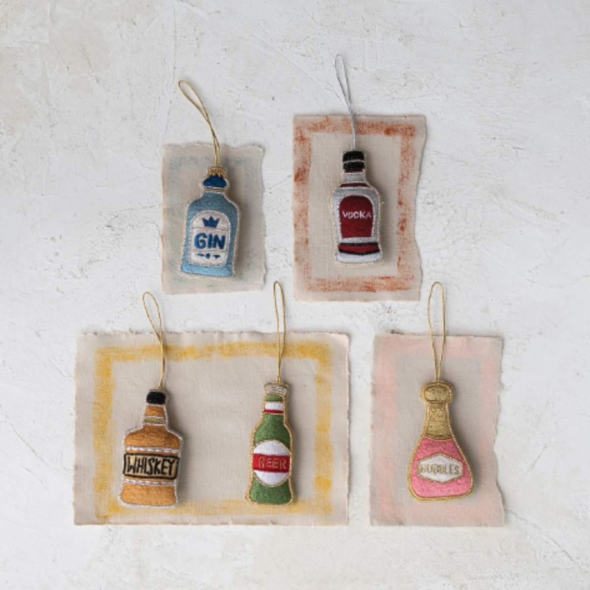 Fabric Whiskey Bottle Ornament w/ Embroidery &amp; Beads