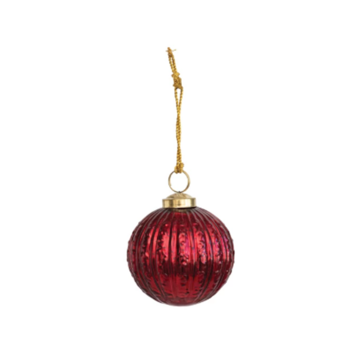 3&quot; Round Embossed Glass Ball Ornament, Red
