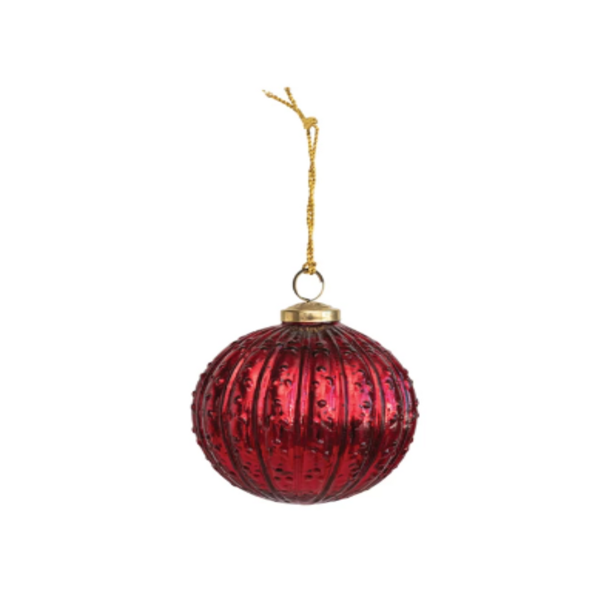 4&quot; Round Embossed Glass Ball Ornament, Red