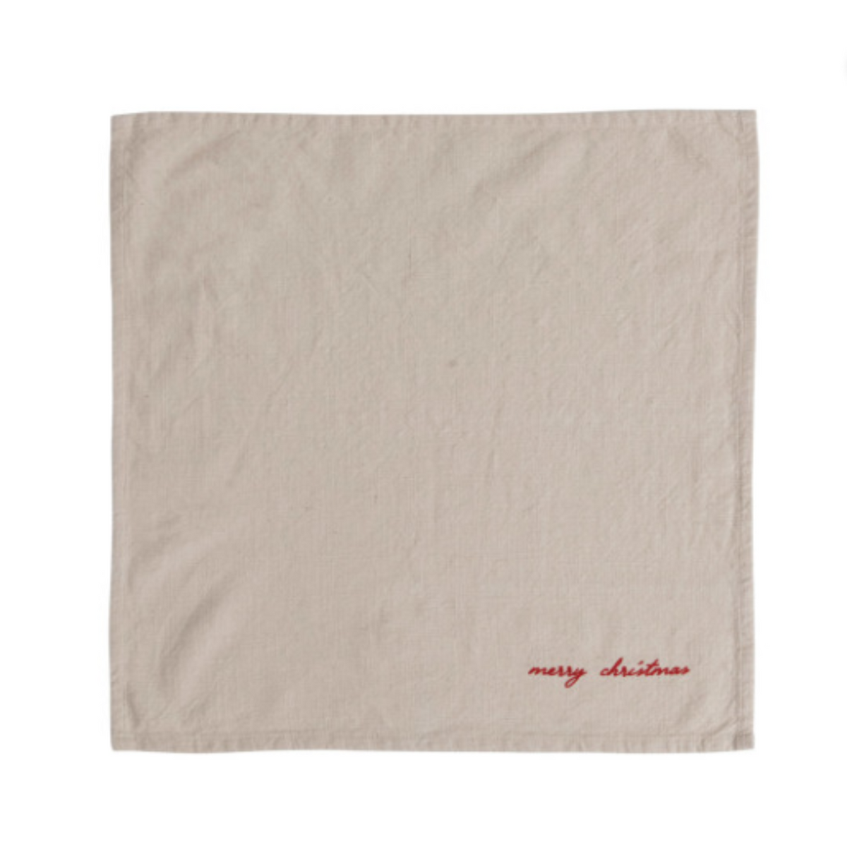 Square Cotton Napkins With Embroidery &quot;Merry Christmas&quot;, Set of 4