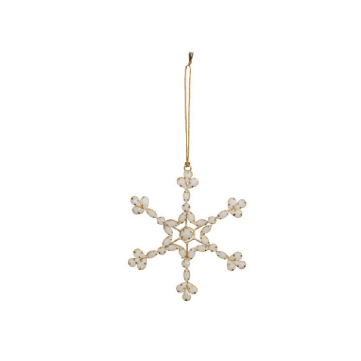 Metal and Acrylic Jewel Ornament, Opaque Cream Color and Gold Finish