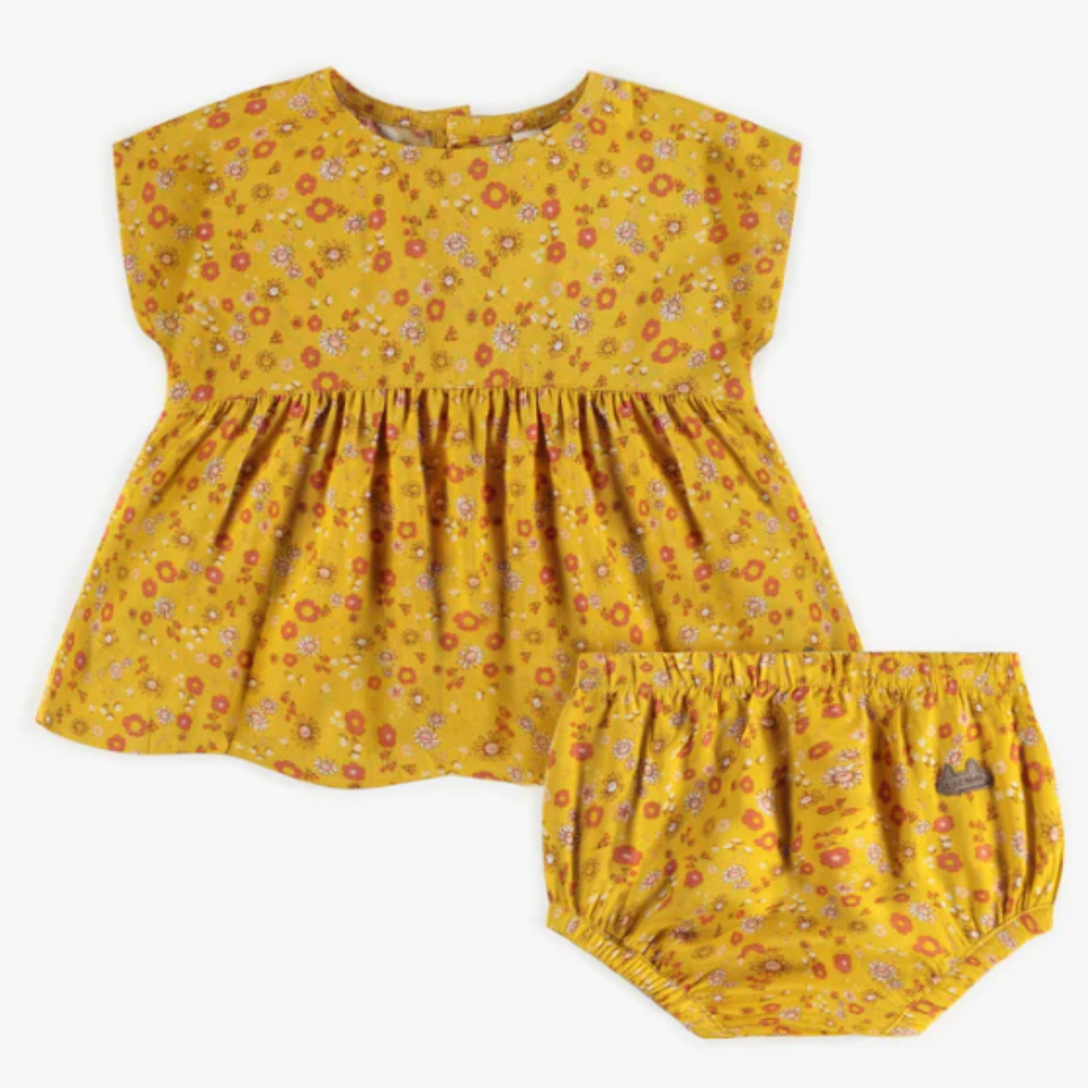 Retro Floral Dress w/ Bloomers, Yellow