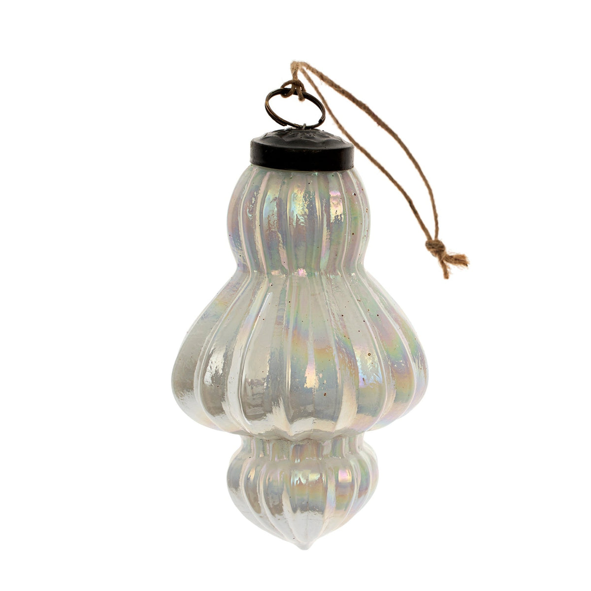Glass Spindle Ornament, Large, White Luster