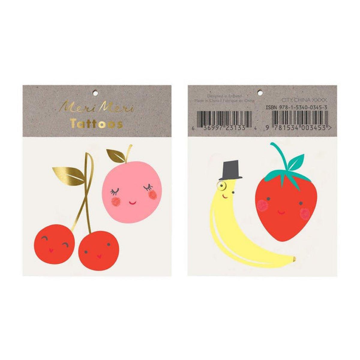 Happy Fruit Small Tattoos, Set of 2 Sheets