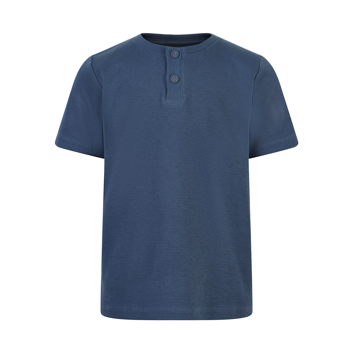 Blue Jacquard Tee with Button Detailing