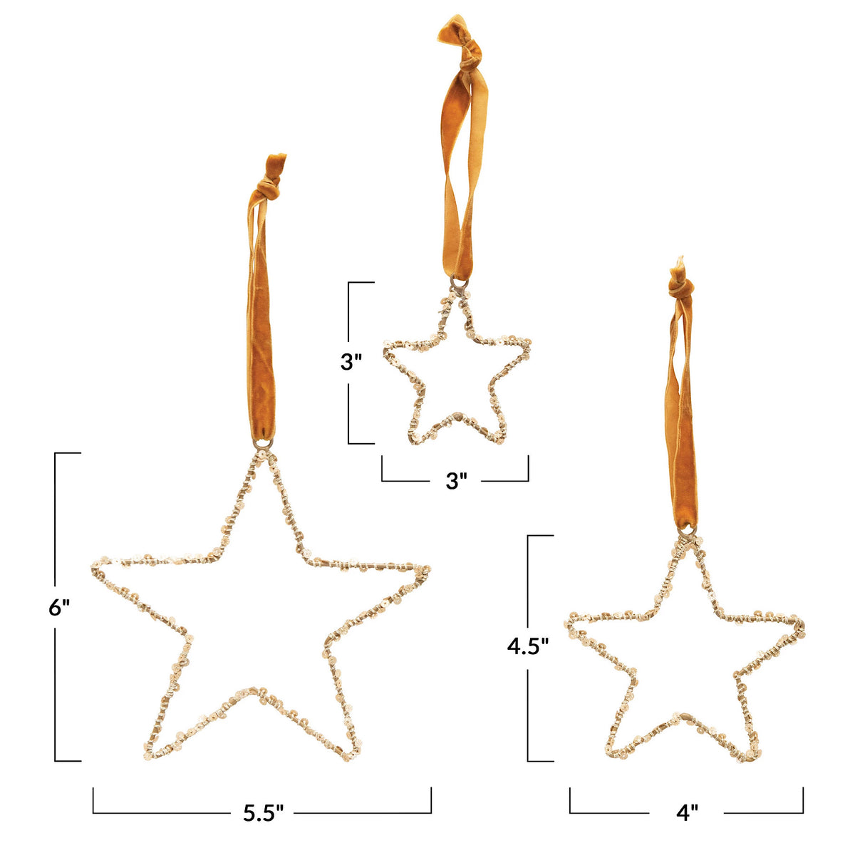 Set of 3 Sequin Star Ornaments