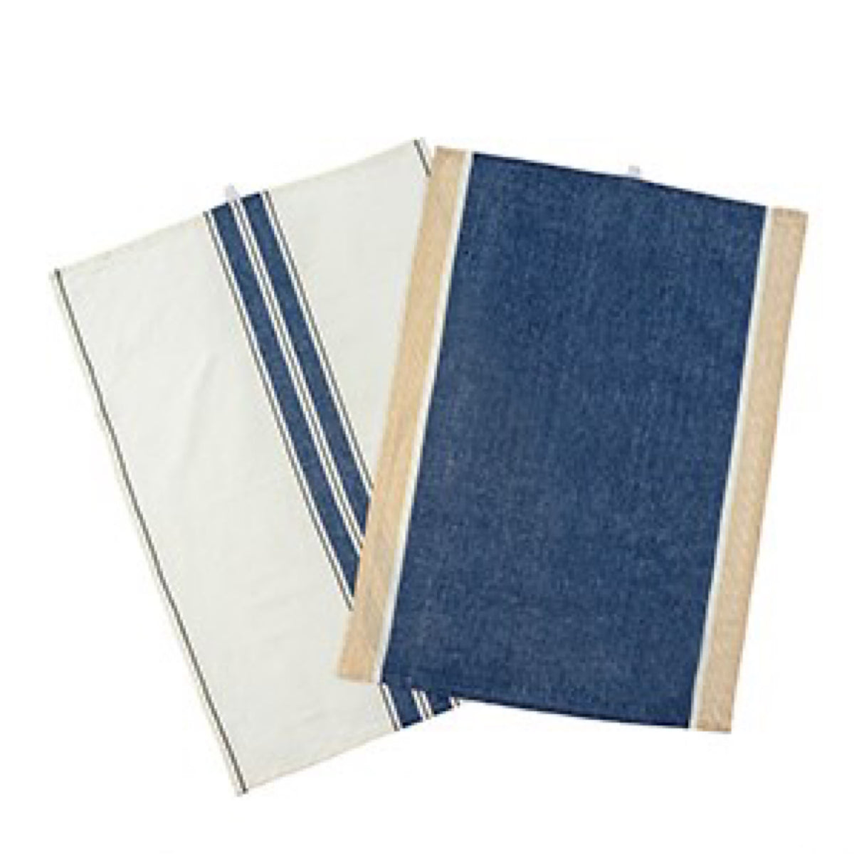 French Stripe Linen Tea Towel, Navy, Set of 2