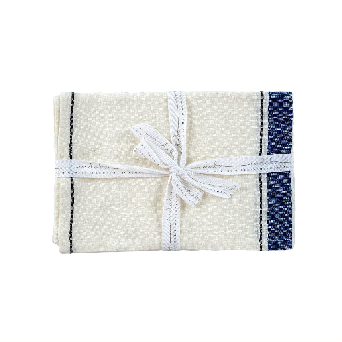 French Stripe Linen Tea Towel, Navy, Set of 2