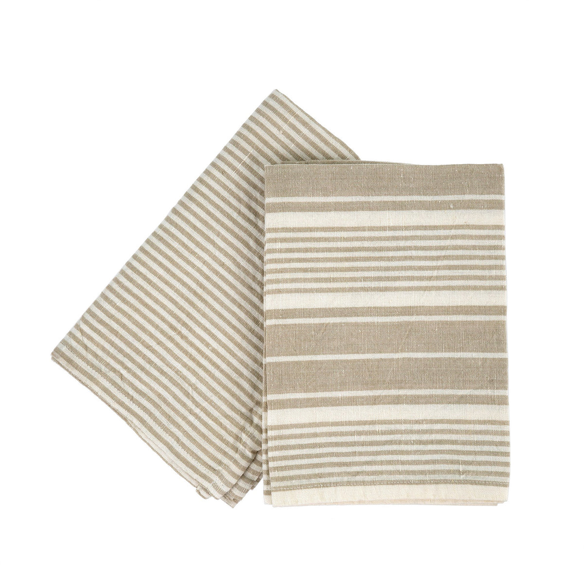 French Stripe Linen Tea Towel, Taupe, Set of 2