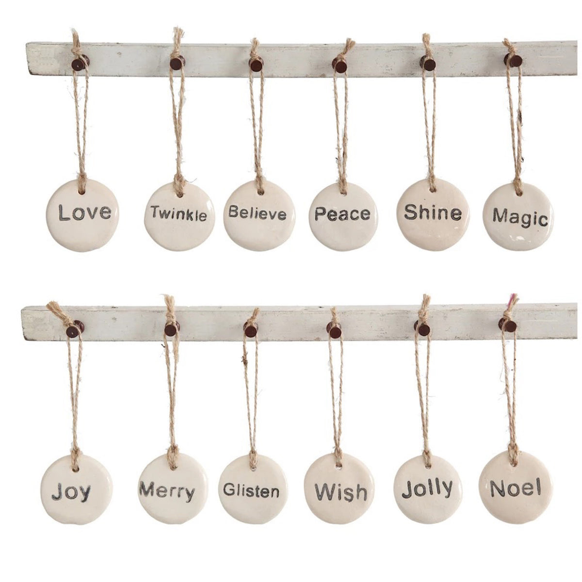 Stoneware Holiday Words Ornaments