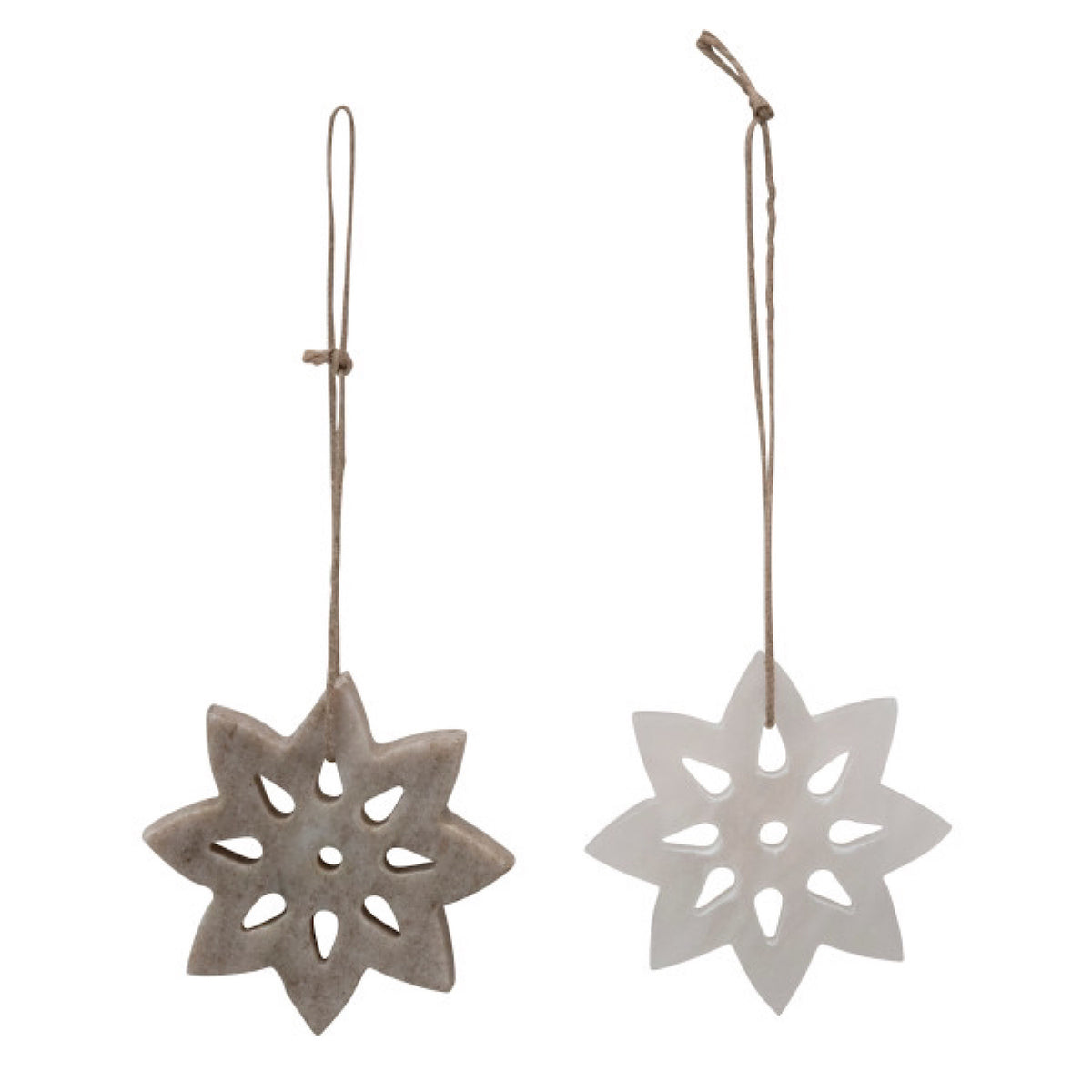 Small Stone Snowflake Ornaments, 2 Colours
