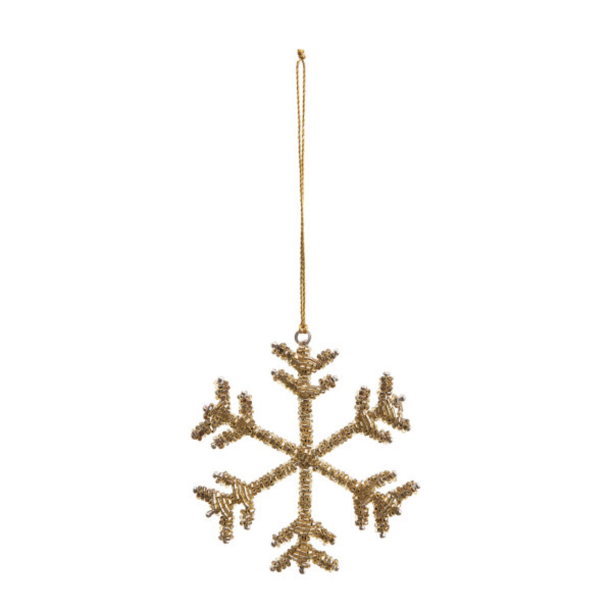 Glass Bead Snowflake Ornaments, Gold Finish, 2 Sizes