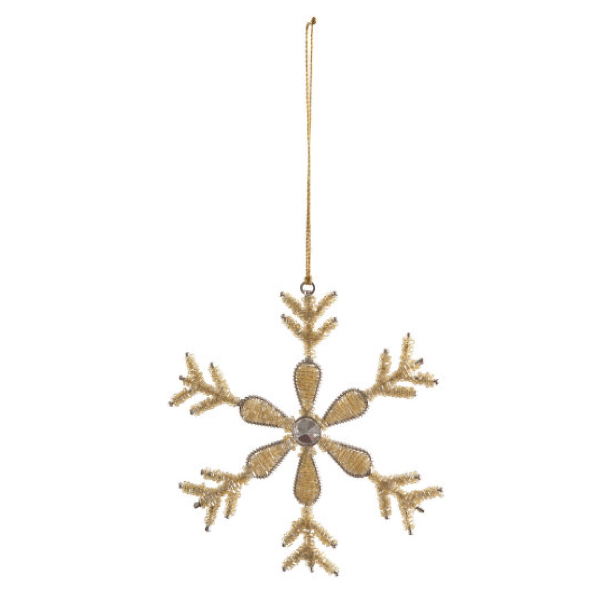 Glass Bead Snowflake Ornaments, Gold Finish, 2 Sizes