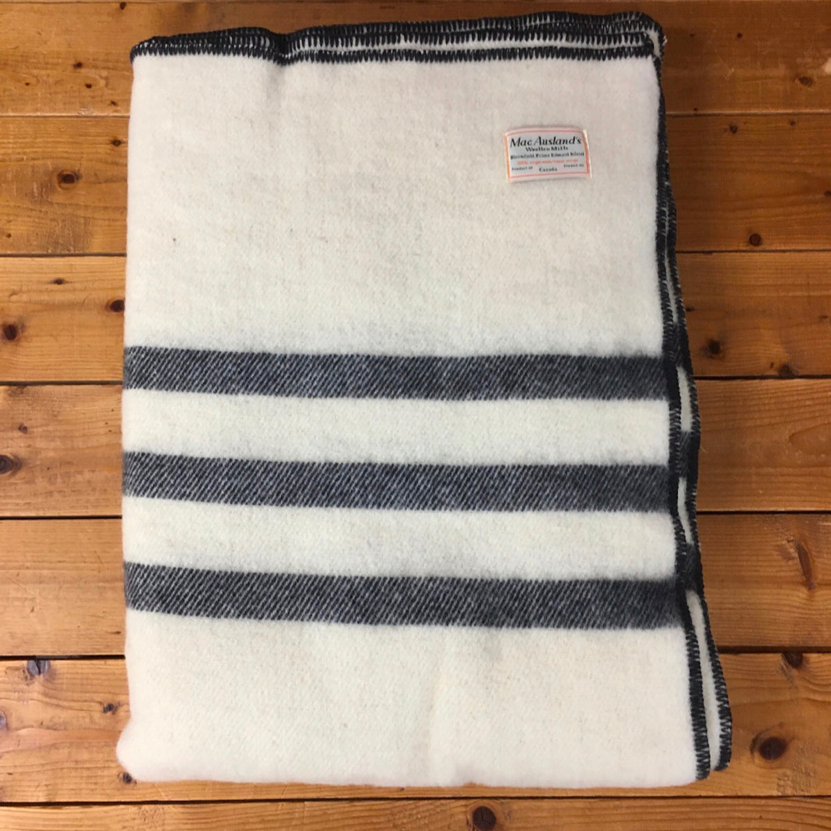 MacAusland White Lap Blanket, Black Stripes