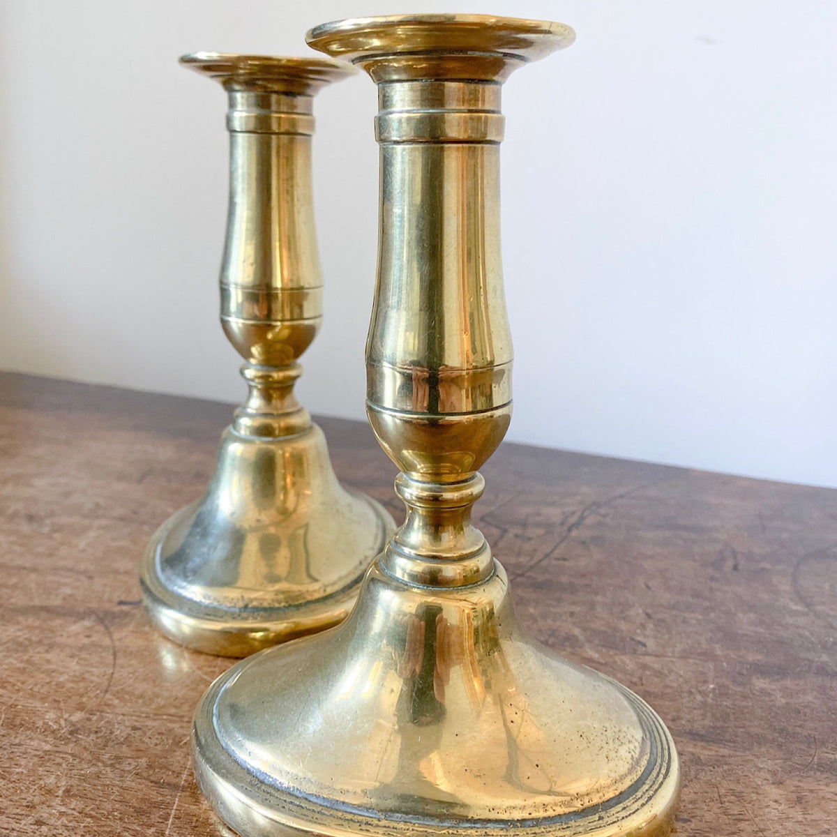 Vintage Mid 20th Century English Solid Brass Candlesticks - a Pair