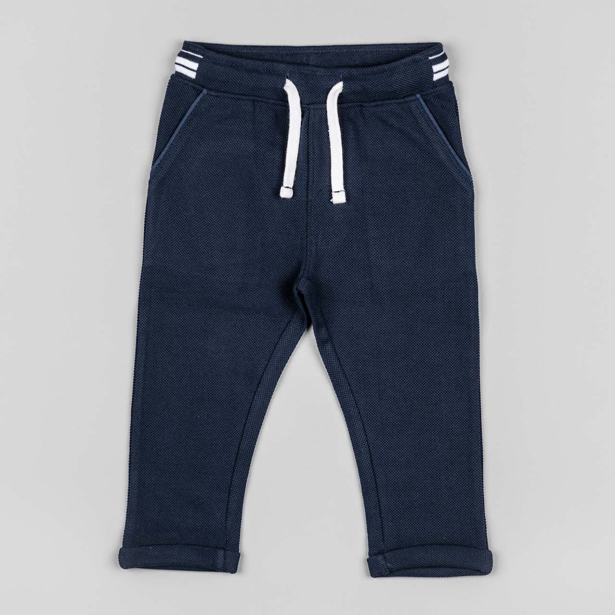 Navy Cotton Trousers with Rolled Hem