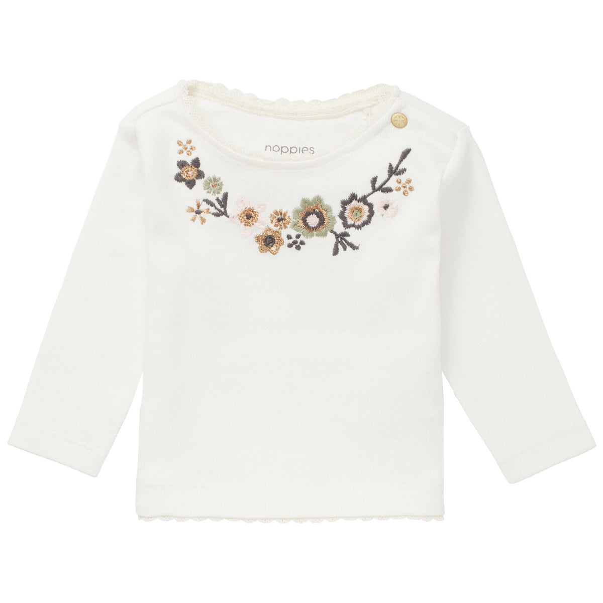 White Longsleeve with Floral Embroidery