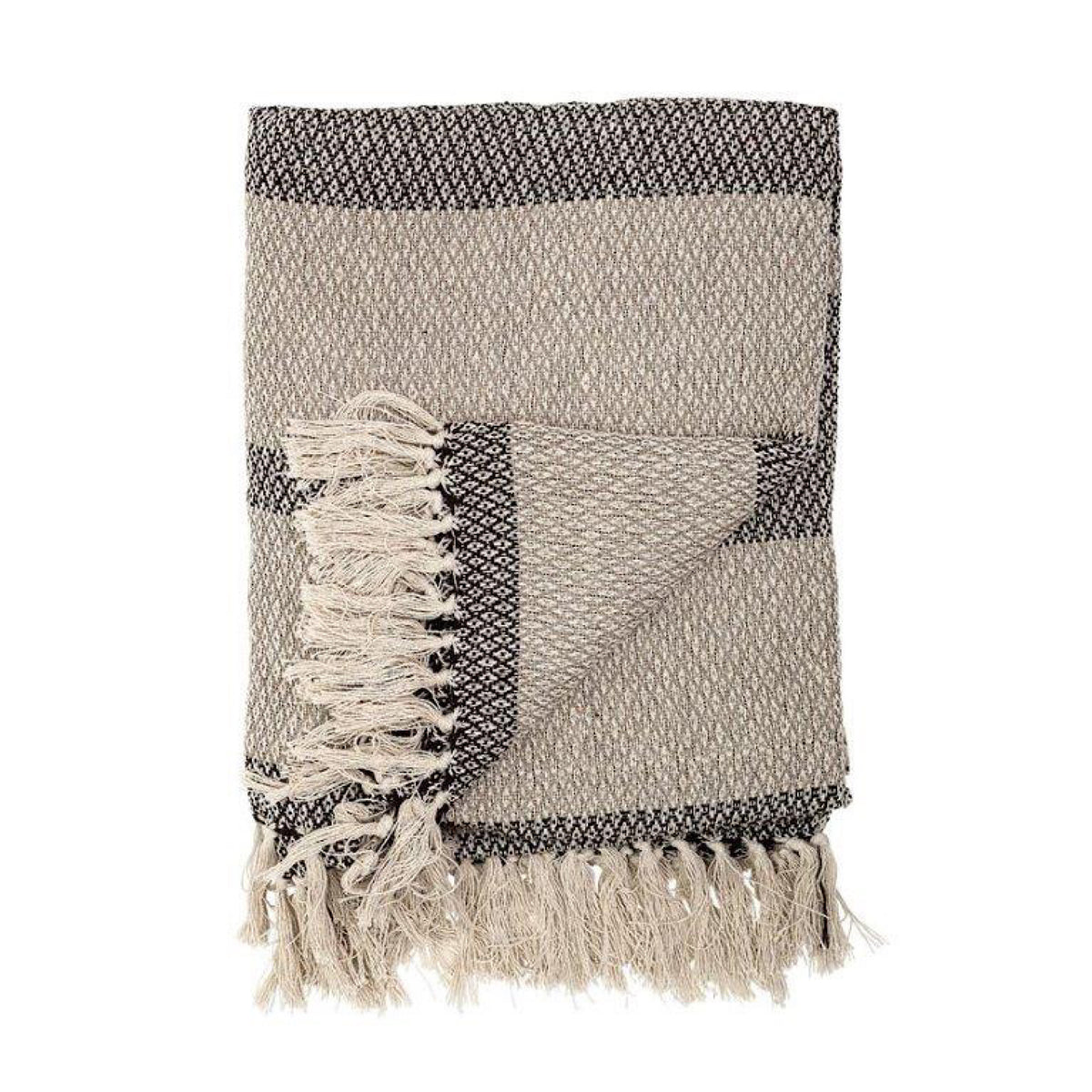 Cotton Knit Striped Throw, Grey