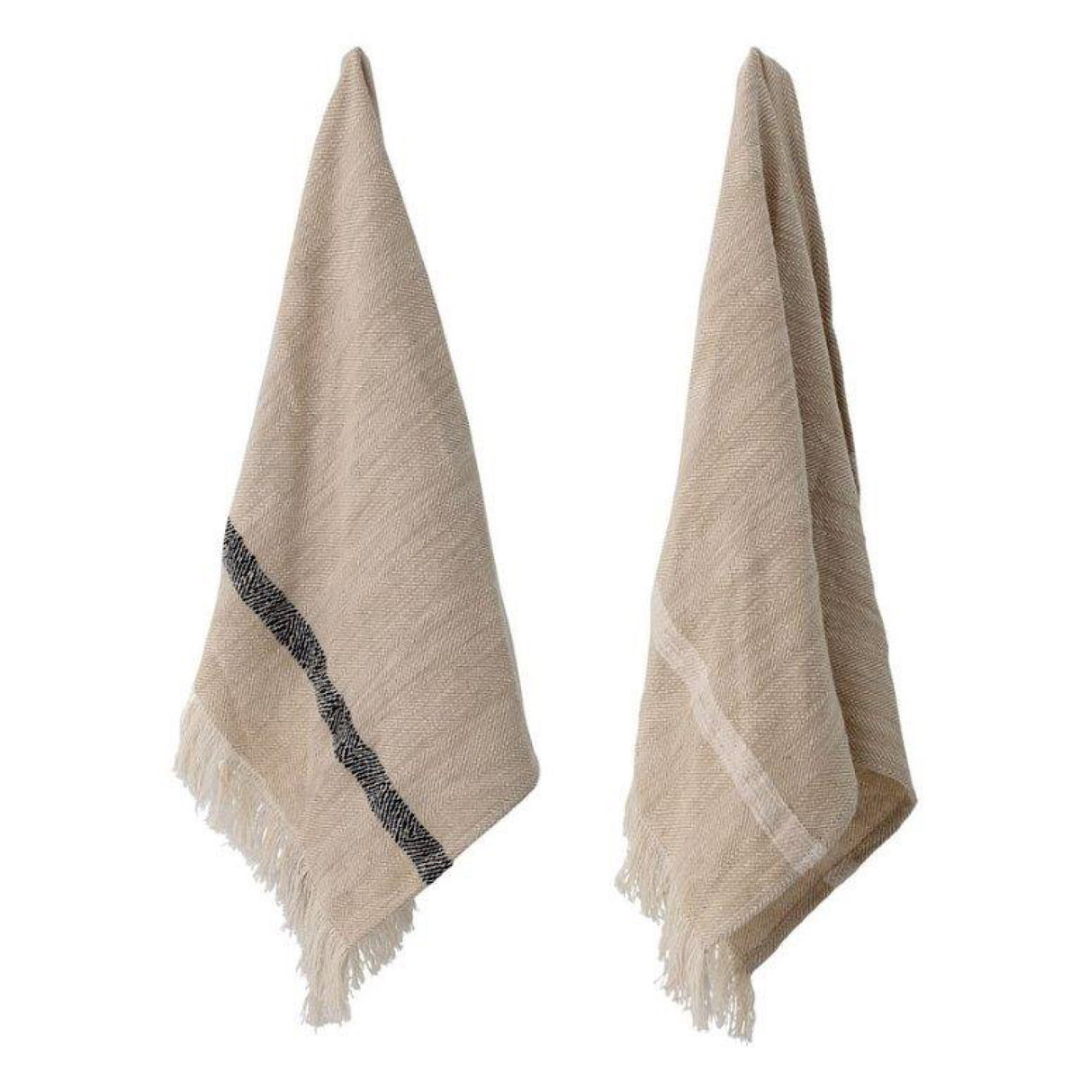 Woven Cotton Tea Towels with Fringe, Set of 2