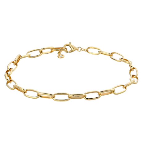 Hand Made Oval Chain Link Bracelet, Bezel Diamond