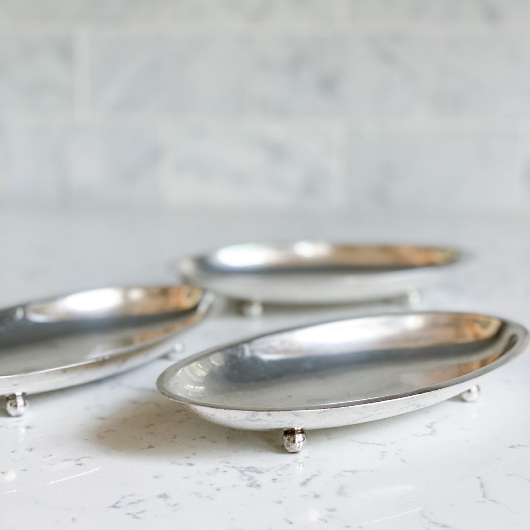 Antique Silver Plate Oval Dishes with Ball Feet