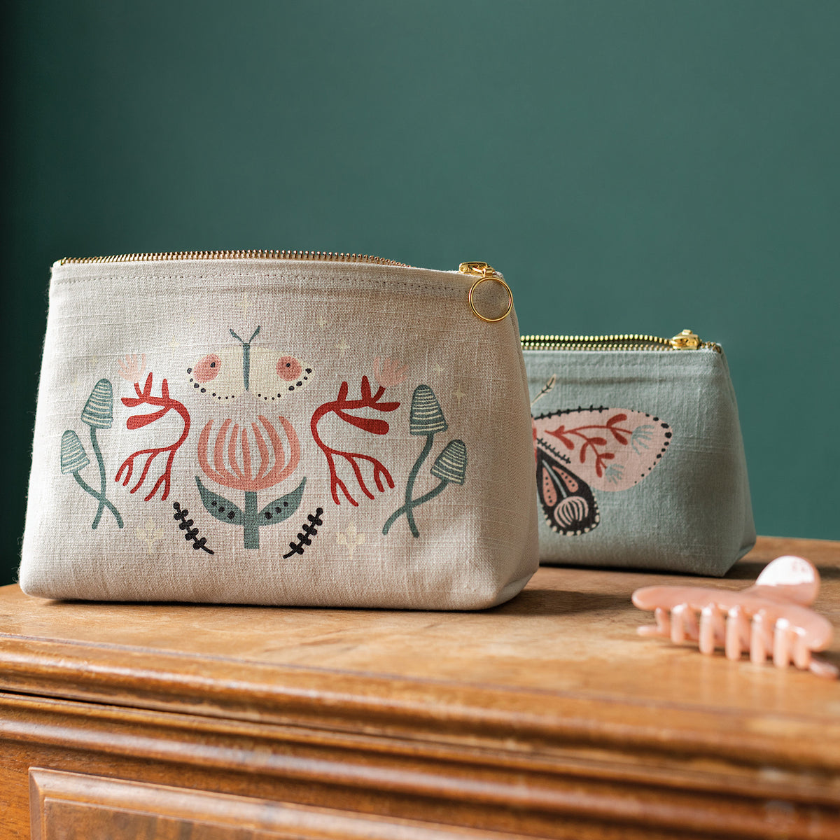 Far and Away, Linen Cosmetic Bag, Small