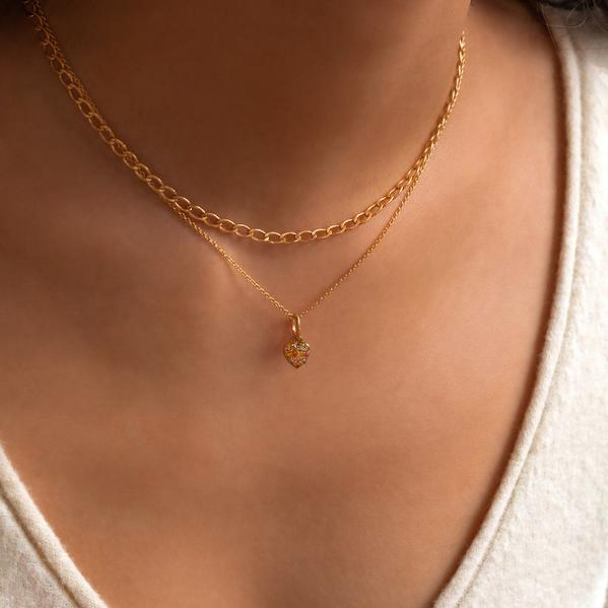Heart Pavé Necklace, Multi Sapphire