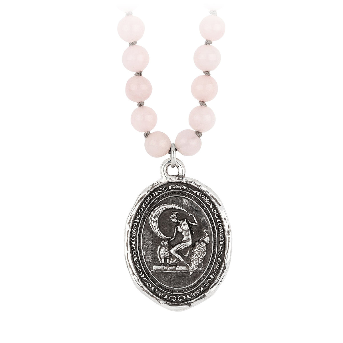 Athena Goddess Sautoir Necklace, Rose Quartz