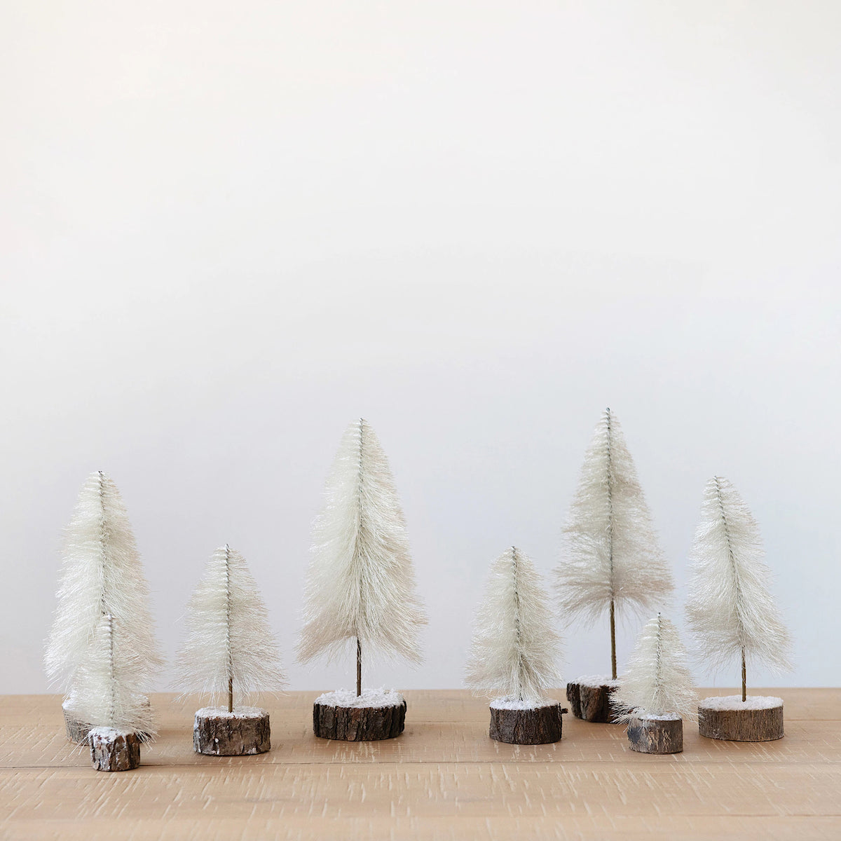 Cream Trees with Wood Slice Base, 4 Sizes