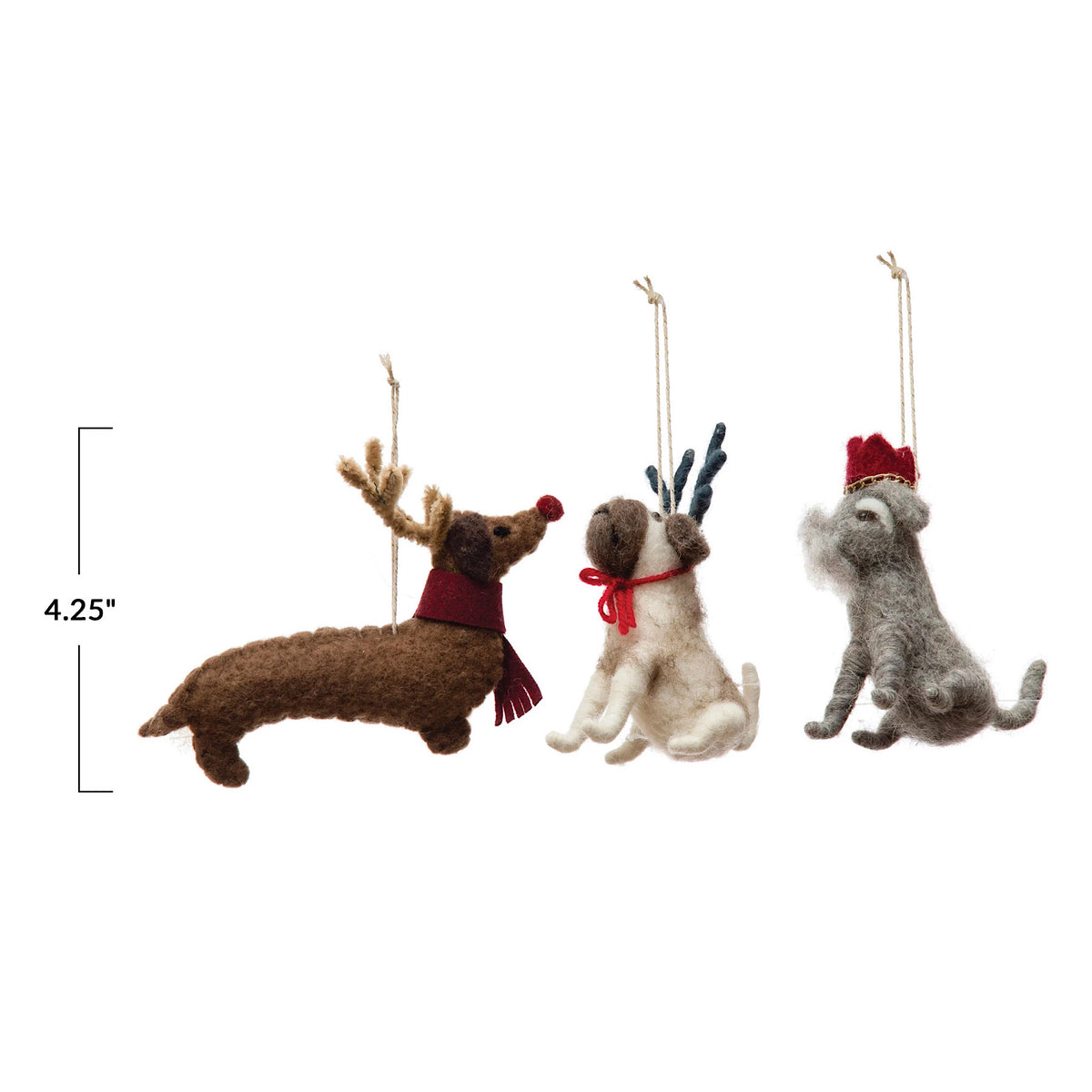 Wool Felt Dog Ornaments, 3 Styles